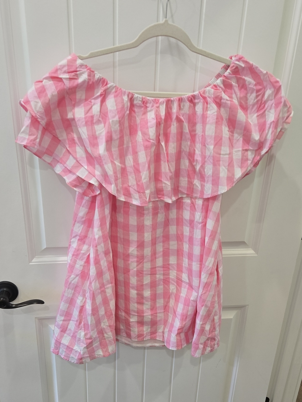 Pink Gingham Off-Shoulder Ruffle Top - Women